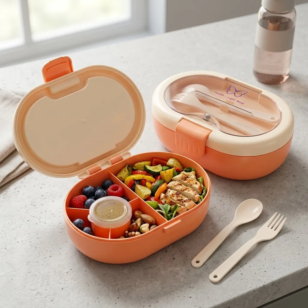 Meal Prep Or Prep Meal - Plastic Bento Lunch Box with Cutlery