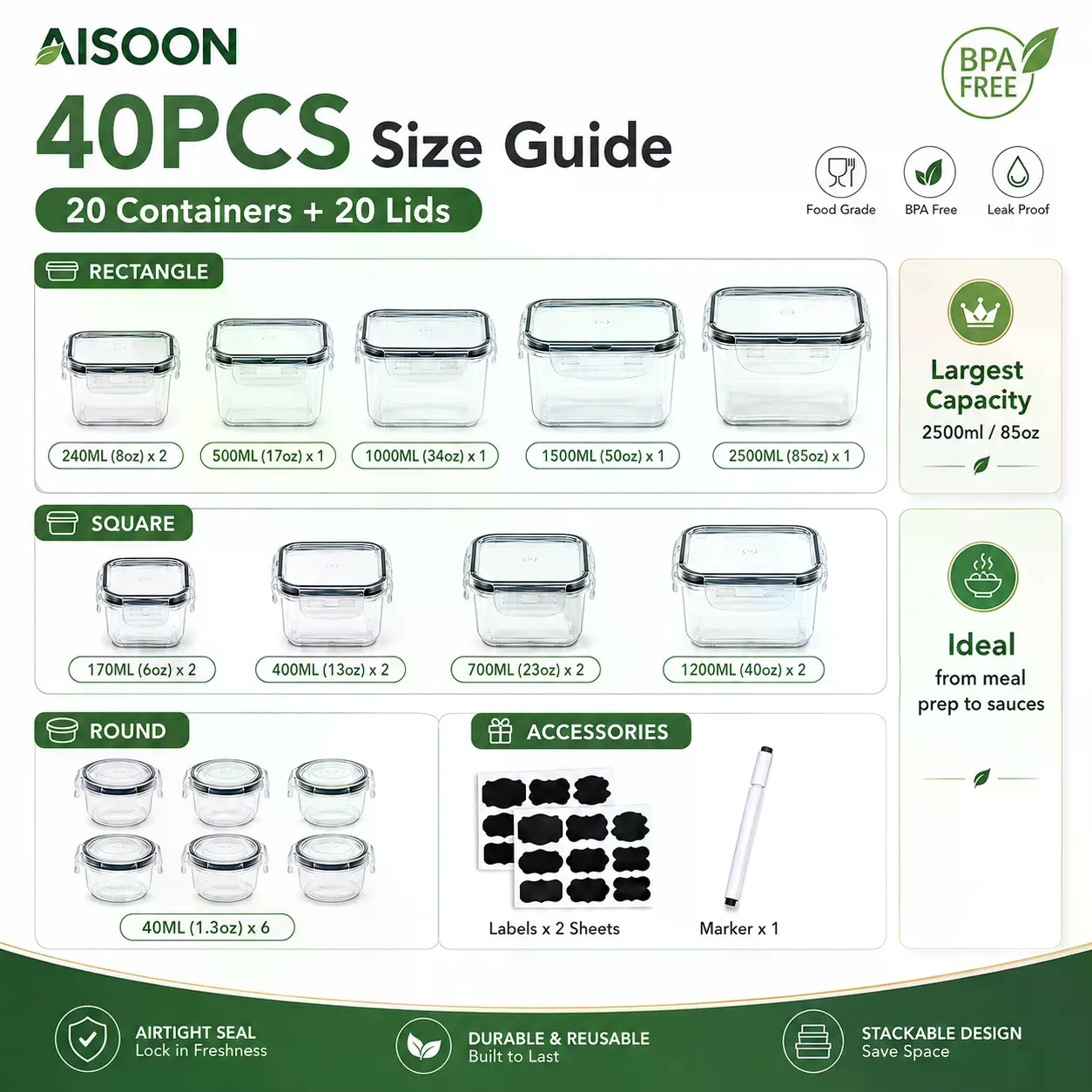 40 PCS Extra Large 85oz Silico - Meal Prep Bowl recension och pris