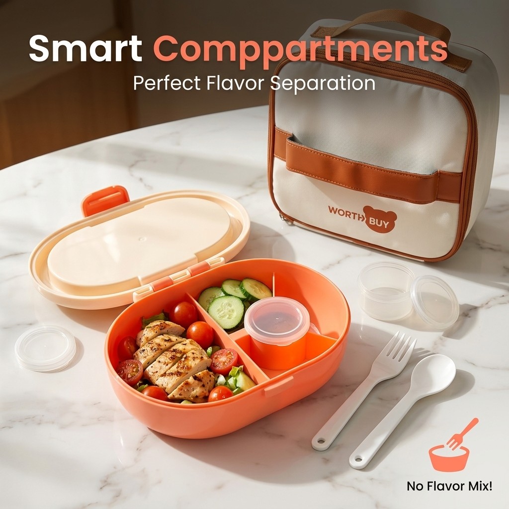 Plastic Bento Lunch Box with C - Meal Prep Or Prep Meal recension och pris